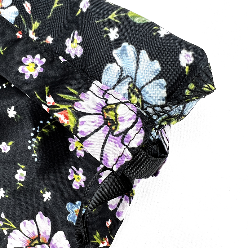 Black Satin Drawstring Bag with All-Over Floral Print – Luxury Jewelry ...