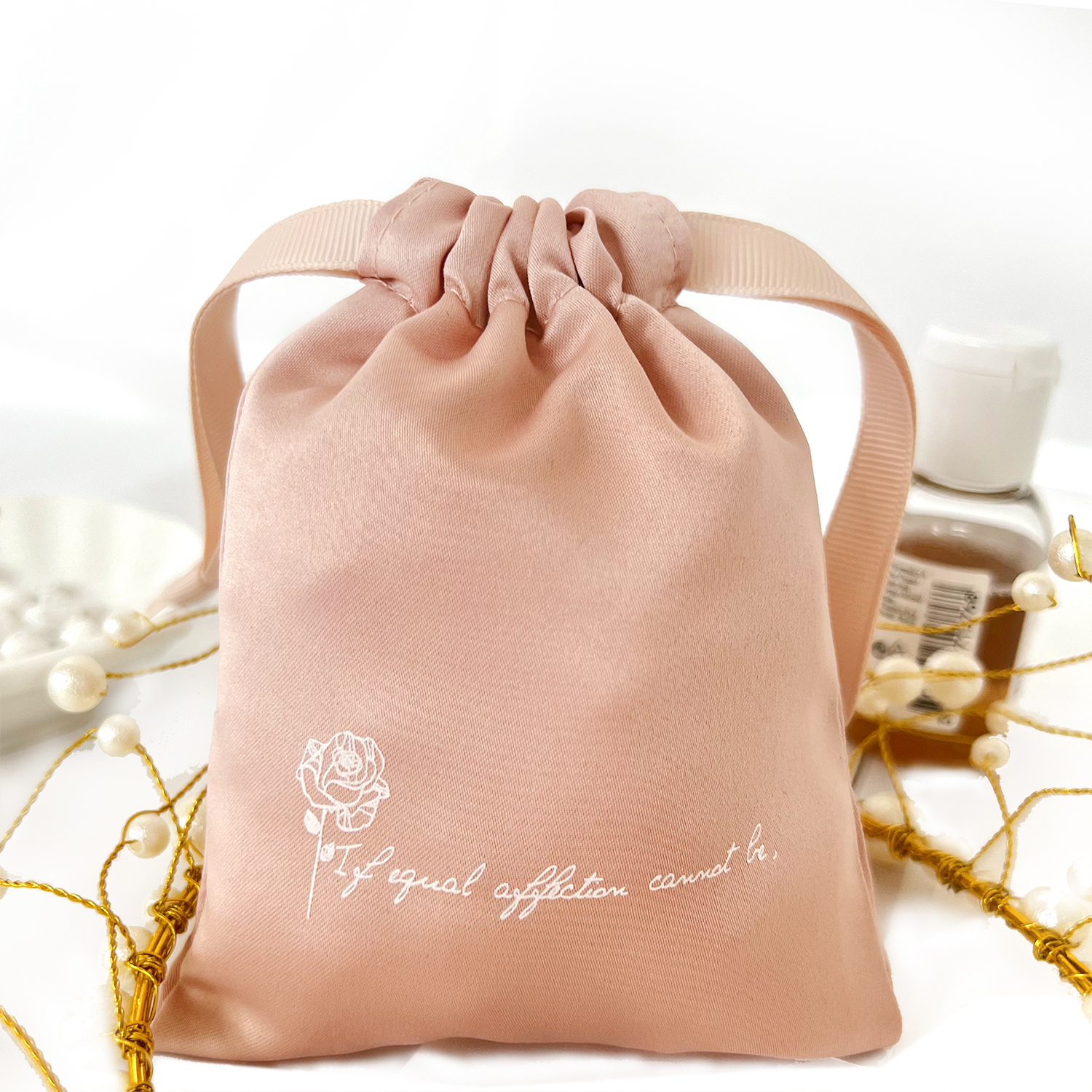 Pink Matte Satin Drawstring Bag – Elegant Soft Satin Pouch for Jewelry ...