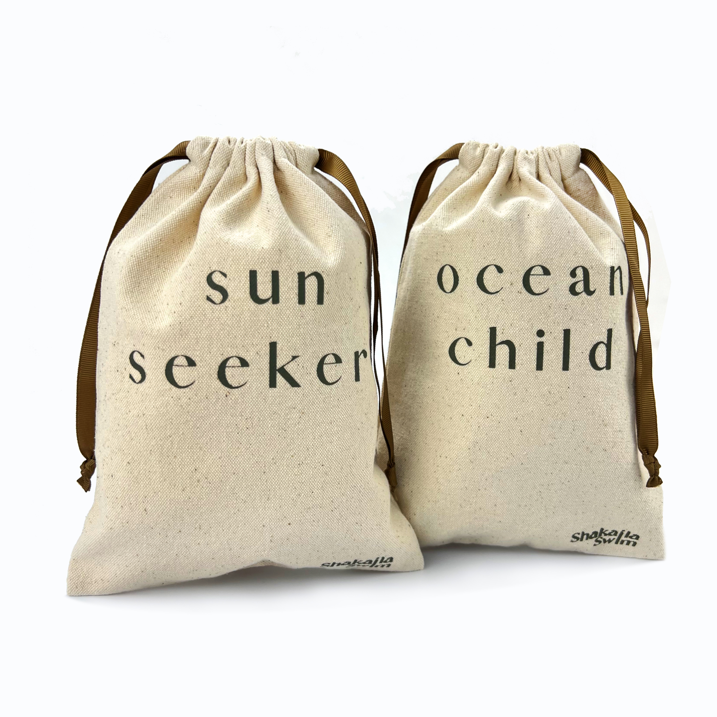 Black Logo Printed Canvas Drawstring Dust Bag | Natural & Customizable